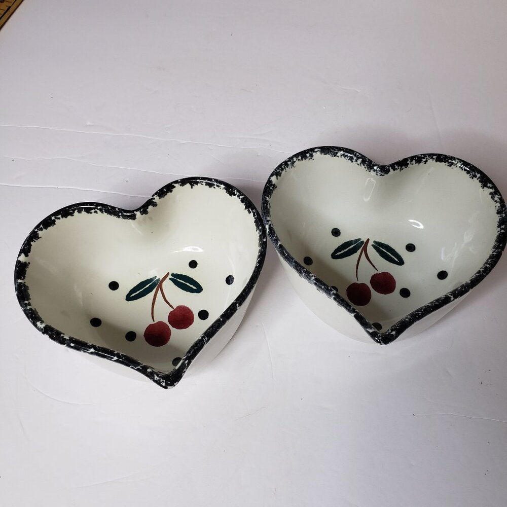 Adorable Set of 2 Two Vintage Chaparral Heart Shaped Cherry Bowls